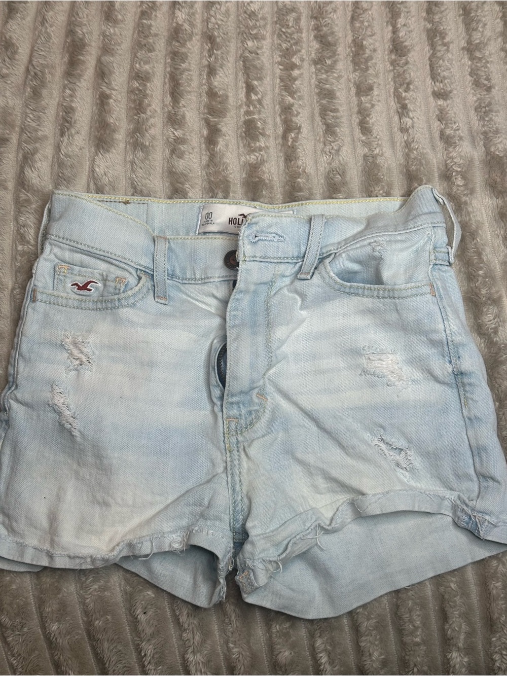 Hollister Size 00 Faded Light Blue Distressed Denim Shorts